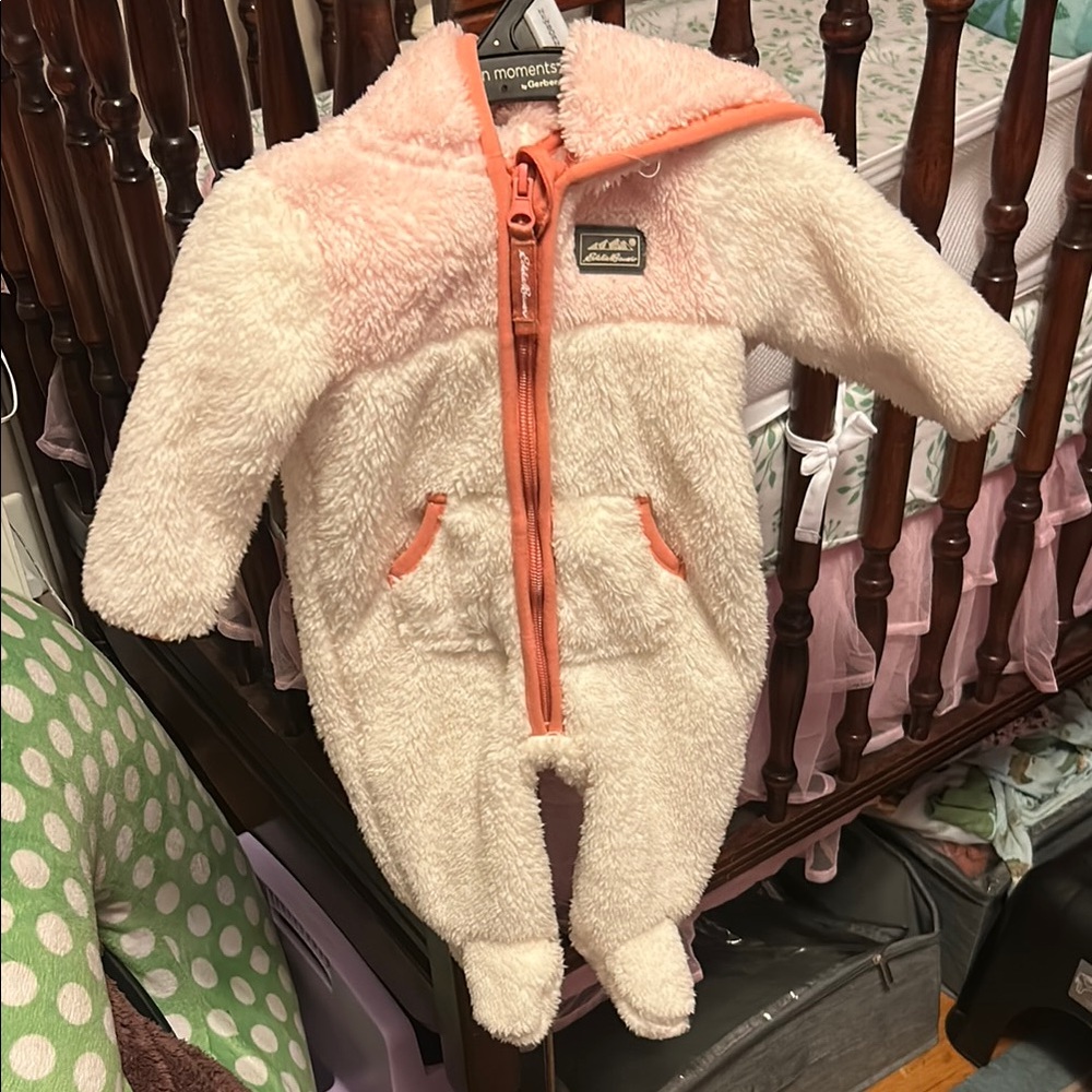 Eddie Bauer Pink and Cream Fleece Footed One Piece